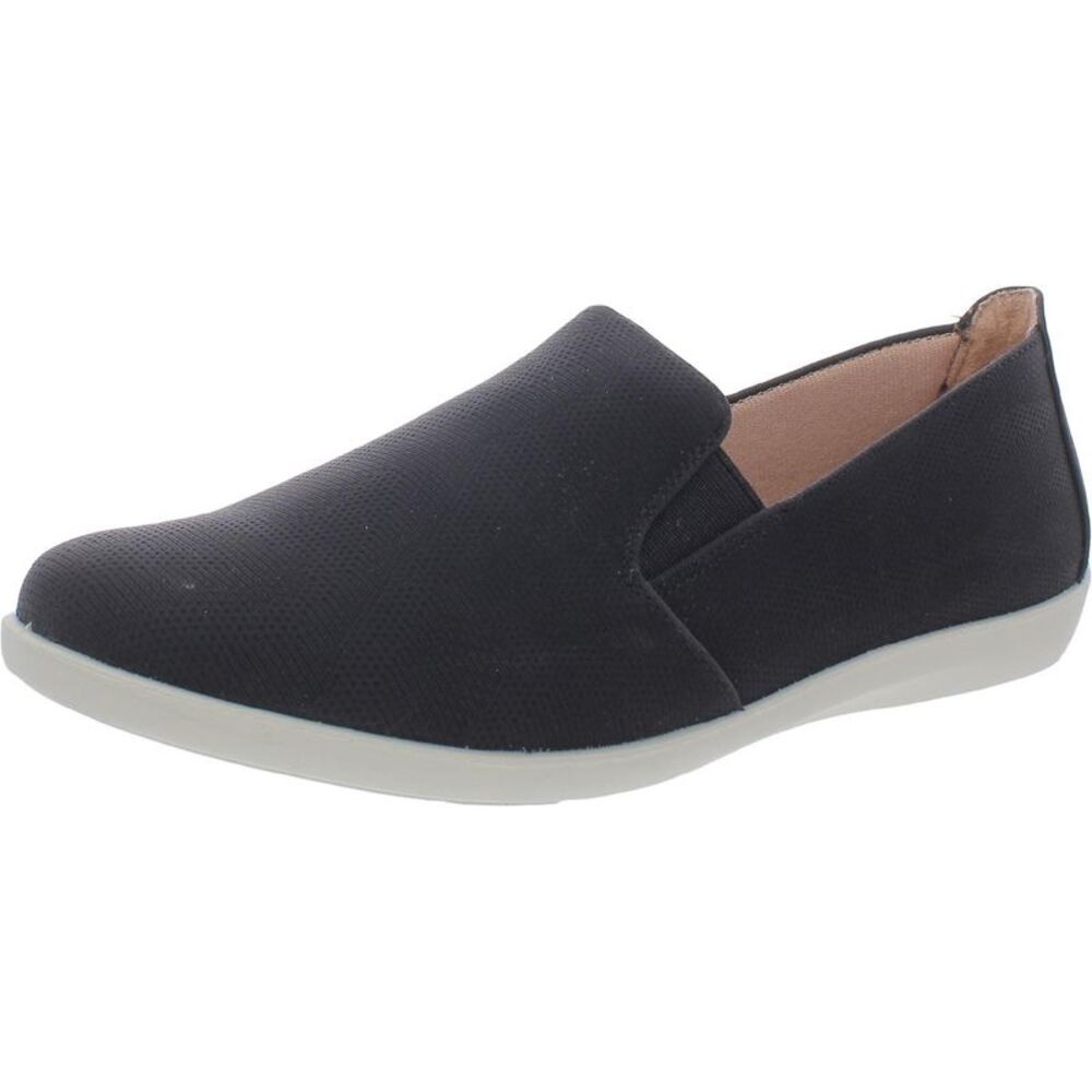 LifeStride Womens Neon Black Faux Leather Slip On Casual Loafers Flats